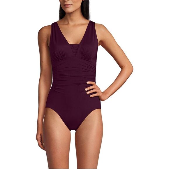 Land's End One piece Swimsuit Grecian slendersuit runs small size up wine Var - Picture 6 of 8
